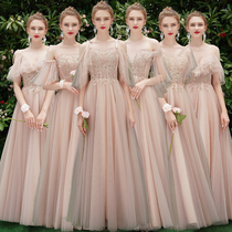 Bridesmaid dress women 2019 new autumn and Winter Fairy long sister group dress dress covering arms show thin pink