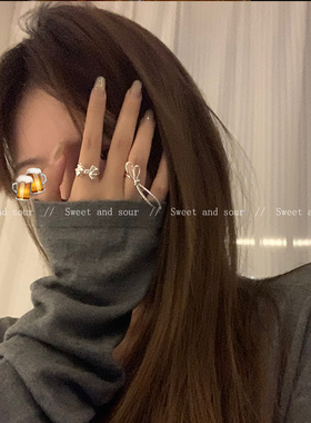 蝴蝶结开口叠戴食指戒个性设计感