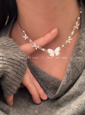 ins冷淡风小蝴蝶项链女锁骨链气质轻奢小众高级设计感卫衣毛衣链
