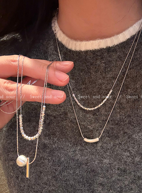INS冷淡风双层项链女秋冬小众设计高级感毛衣链2025新款锁骨链潮