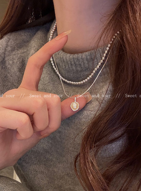 双层叠戴珍珠项链女轻奢小众设计卫衣毛衣链高级感脖颈配饰锁骨链