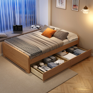 无床头实木床1米2单人床抽屉收纳床北欧榻榻米全实木1米35儿童床