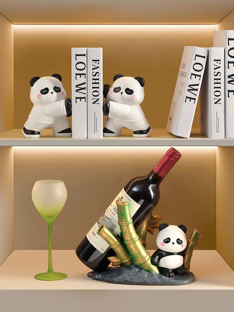 熊猫红酒架摆件轻奢高档家居客厅电视柜玄关酒柜装饰品送乔迁礼物