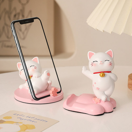 创意可爱樱花猫手机支架桌面摆件