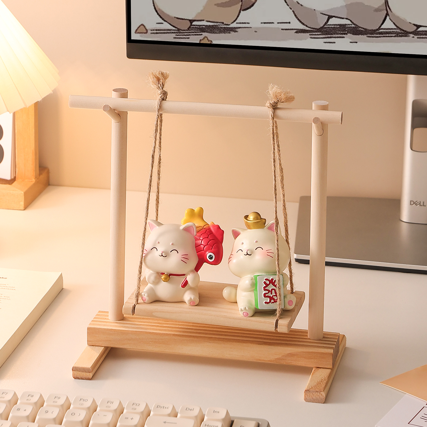 可爱招财猫秋千摆件情绪稳定神器