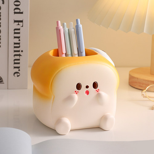卡通吐司笔筒办公室桌面装饰好物