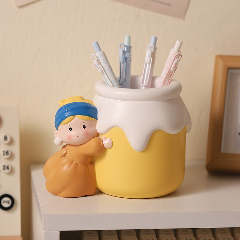 大艺术家戴珍珠耳环的少女笔筒办公室桌面装饰摆件送老师毕业礼物