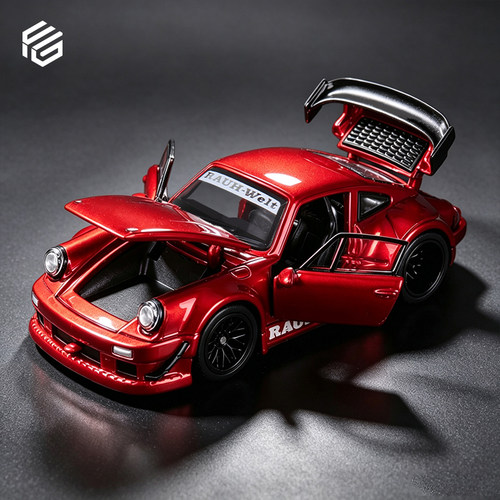 FG 新品 1:64 保时捷RWB Welt 930 透明红 车模摆件合金汽车模型