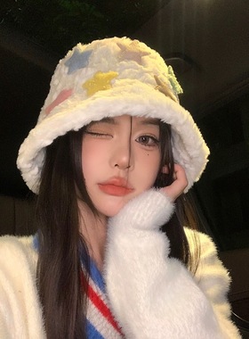 大头围帽子女冬季2023新款显脸小毛绒盆帽秋冬保暖厚羊羔毛渔夫帽