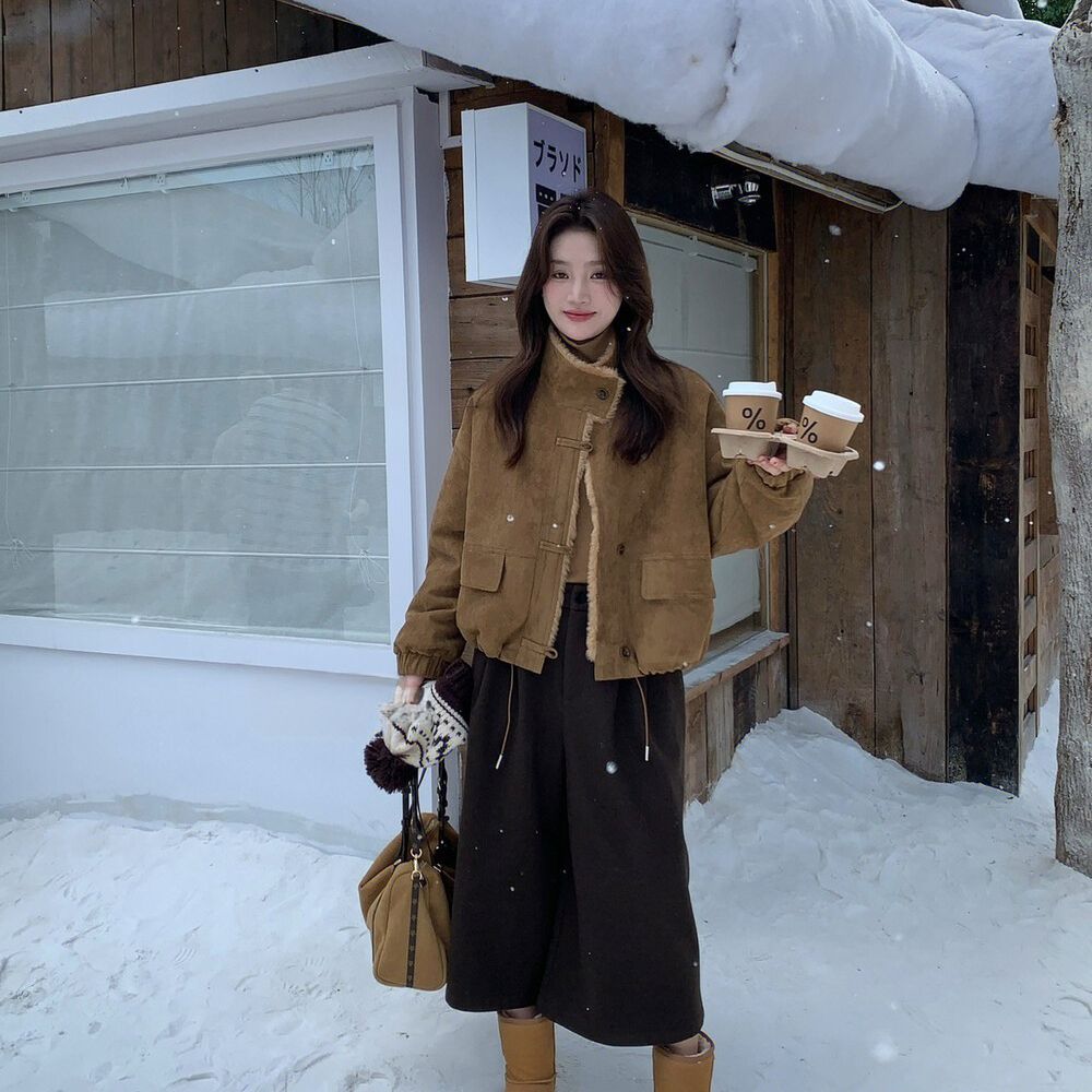 ximi.希米-休闲宽松立领羊羔毛鹿皮绒仿皮毛一体保暖短外套13503