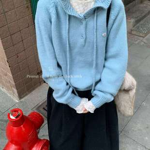 peanut花生家 可心糖豆韩代连帽系带爱心标加厚保暖毛衣1300