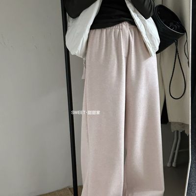 甜甜家-冬上新韩版加绒一粒扣阔腿卫衣裤8329