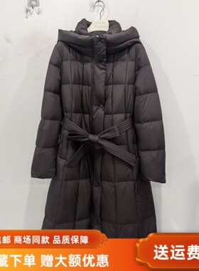 雪中奥99129女款时尚休闲白鸭绒连帽长款系带羽绒服冬装2025外套