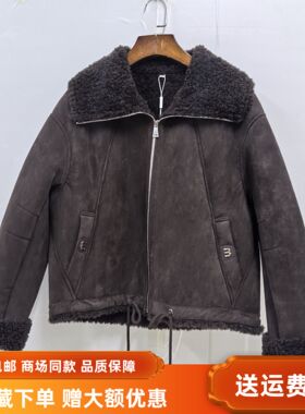 F26A-W2002女新款时尚休闲颗粒绒加厚翻领皮毛一体冬装2025短外套