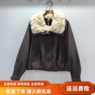 鹤颖B25A5153冬装2025女款时尚休闲羊羔毛翻领加厚加绒夹克短外套