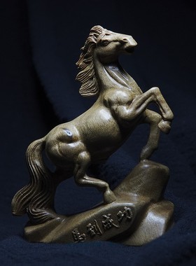 天然金丝楠木雕马到成功老料雕刻生肖马文玩手把件桌面工艺品摆件