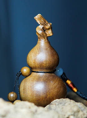 天然野 金丝楠木葫芦手把件摆件手捻木雕工艺品钥匙扣车挂高级感