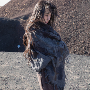 羊绒羊毛围巾大马民族风柔软灰色大方巾高端大气秋冬款保暖外搭