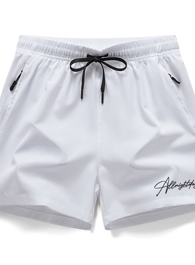 美式纯色基础款简约字母印花透气三分休闲运动短裤