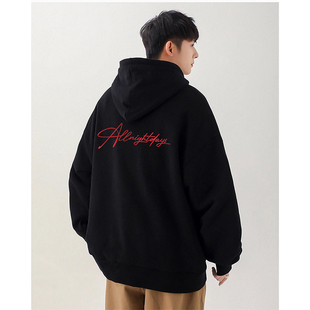 美式hiphop套头字母印花连帽卫衣 男女同款