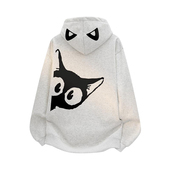 可爱小猫美式 高街潮流猫咪探头字母印花连帽卫衣