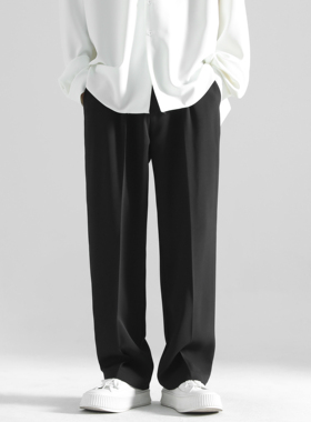 SMILEISLAND 西装裤男款西裤垂感休闲裤宽松直筒春秋黑色裤子