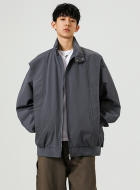 SMILEISLAND 美式飞行员夹克外套秋新款黑色痞帅解构廓形棒球服