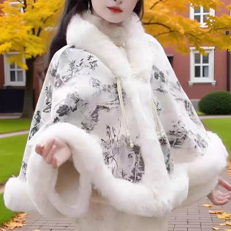 新款中国风披肩外套高贵气质优雅时尚仿貂绒皮草披肩女士旗袍外搭