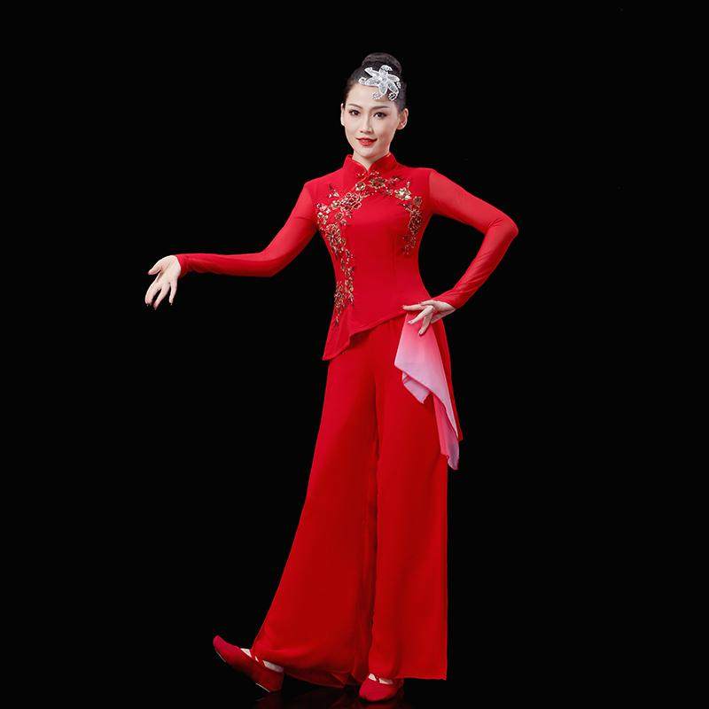 红色中国风演出服女装新款胶州秧歌服九儿古典舞蹈表演服舞台服装