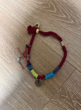 手工制作新中式铜钱手工编织女红编绳本命年红绳锁骨链