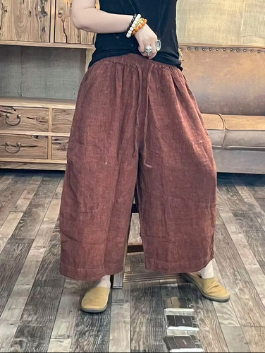 新品炒色亚麻炒色做旧拼接女士休闲裤(长78臀围146)