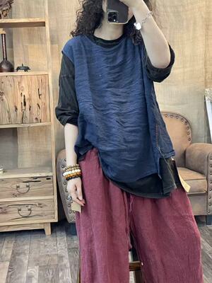 秋季亚麻炒色做旧简约休闲女士背心(长66胸围122)