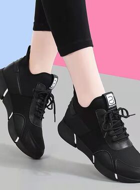 春秋新款黑色休闲运动鞋子女学生韩版百搭妈妈跑步旅行鞋单棉可选