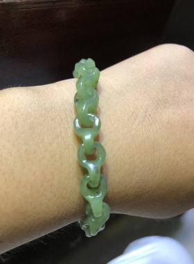 天然和田玉碧玉纯手工雕刻一体手链男女同款