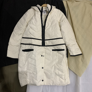 伊华欧秀冬季新款简约中长款连帽直筒女白鸭绒羽绒服保暖外套