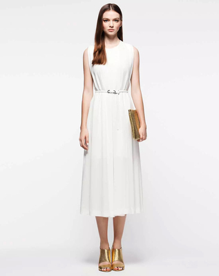 伊华欧秀白色背心连衣裙子女夏季2024年新款收腰海边度假长裙c24