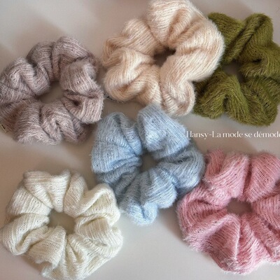 温柔毛毛纯色毛线大肠发圈女慵懒感软糯发绳丸子头绳皮筋发饰新款