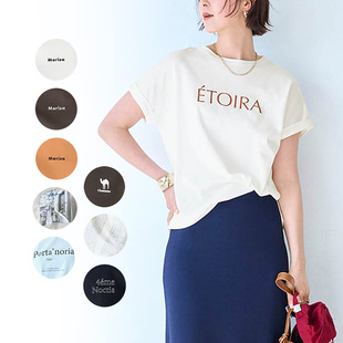 出口日本外贸夏女棉顺滑防渗汗印花刺绣法式袖短袖圆领T恤含大码