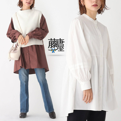 中长款衬衫欧式泡泡袖立领纯棉