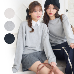 出口日本外贸秋冬女棉混纺柔软可拆卸珠宝领短款翻领圆领长袖卫衣