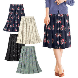 出口日本外贸女装 春秋优雅休闲上班OL后碎花格子A字半身裙长裙