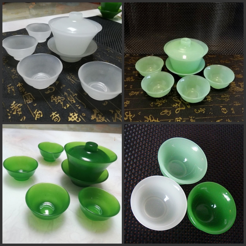 浅绿色三才琉璃玉石手工功夫茶具