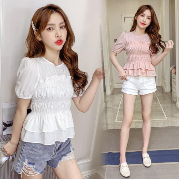 短款很仙超仙小众洋气欧货潮时髦女ins风设计感收腰上衣蓬蓬衬衫