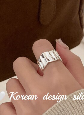 韩国秋冬新款S925重工亮银戒指