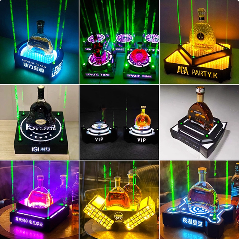 焱林酒吧发光酒座不锈钢香槟王酒架黑桃A发光香槟展示架KTV洋酒托