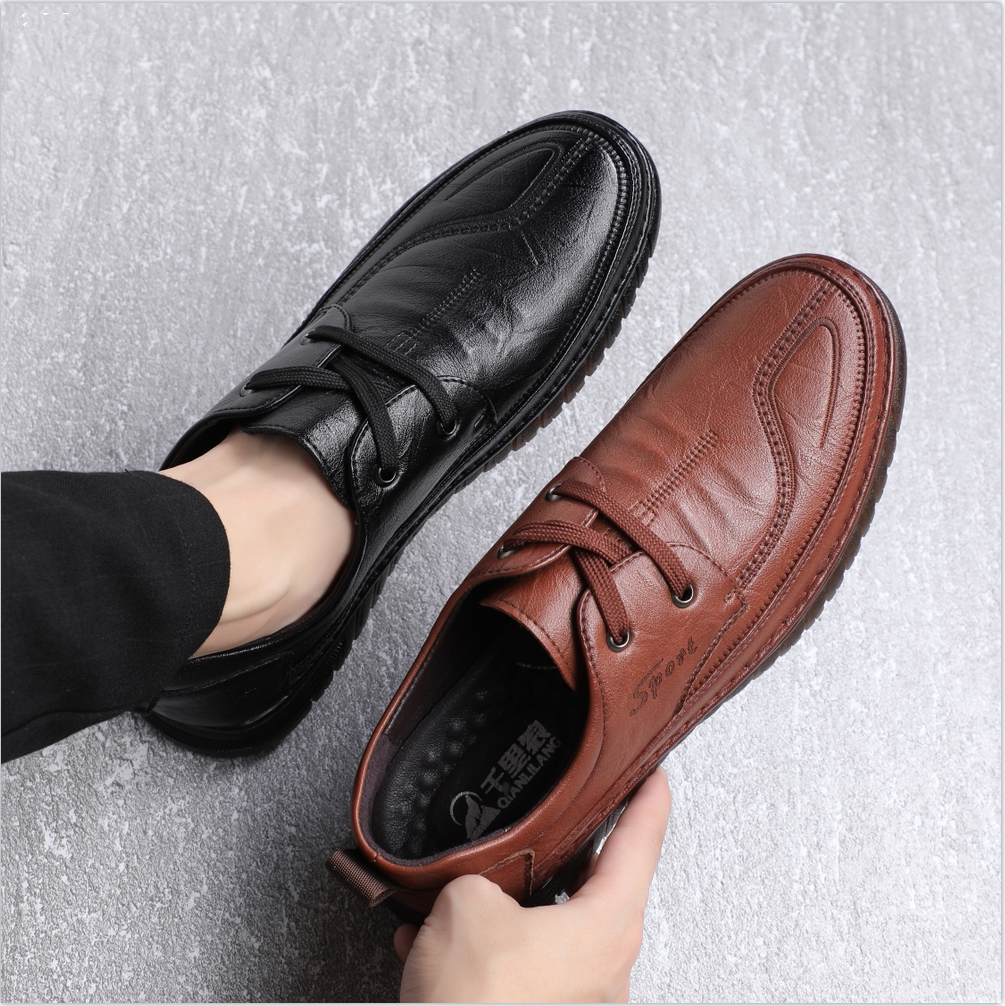 千里狼男鞋2024春季新款韩版商务真皮休闲皮鞋男英伦潮流软底鞋子