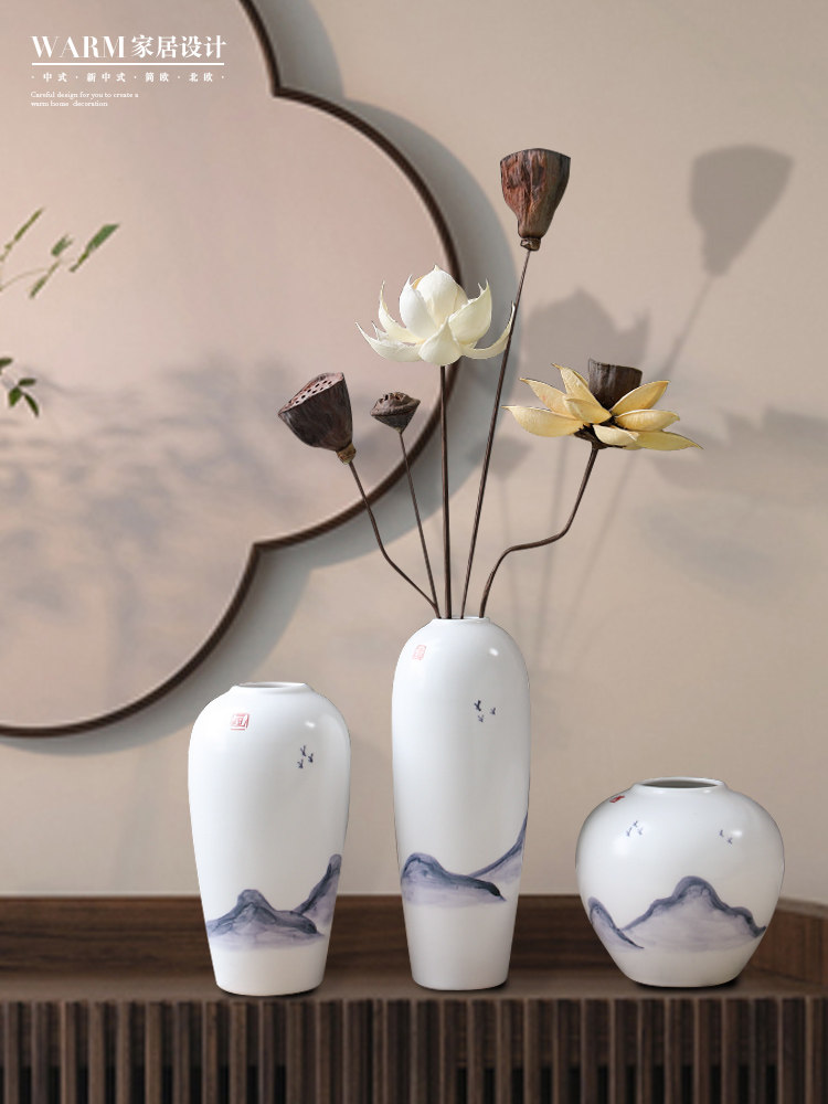 Small vase ornaments Hand painted ceramic tea table decoration Zen dried flowers Living room desktop Chinese flower arrangement retro nostalgia