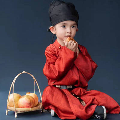 儿童汉服古风唐装春秋款圆领袍