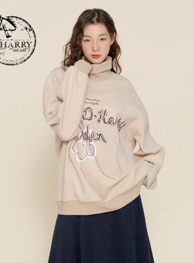 D-HARRY/迪哈利米色慵懒高领卫衣女百搭休闲DH224B95652D