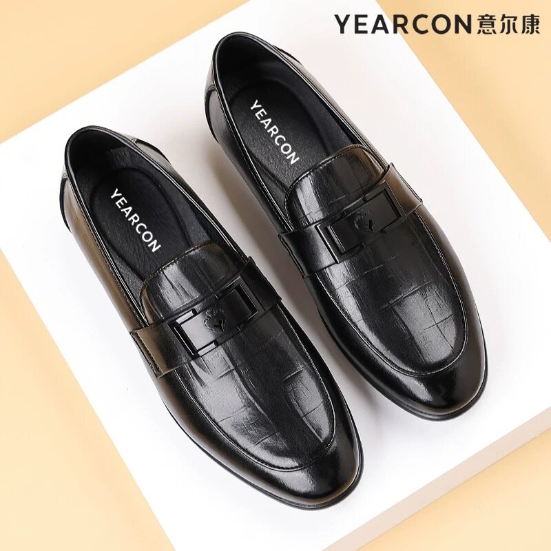 意尔康乐福鞋2026春季新款男士商务休闲透气皮鞋真皮一脚蹬豆豆鞋